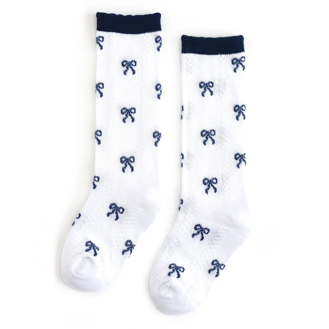 Navy scalloped bow socks