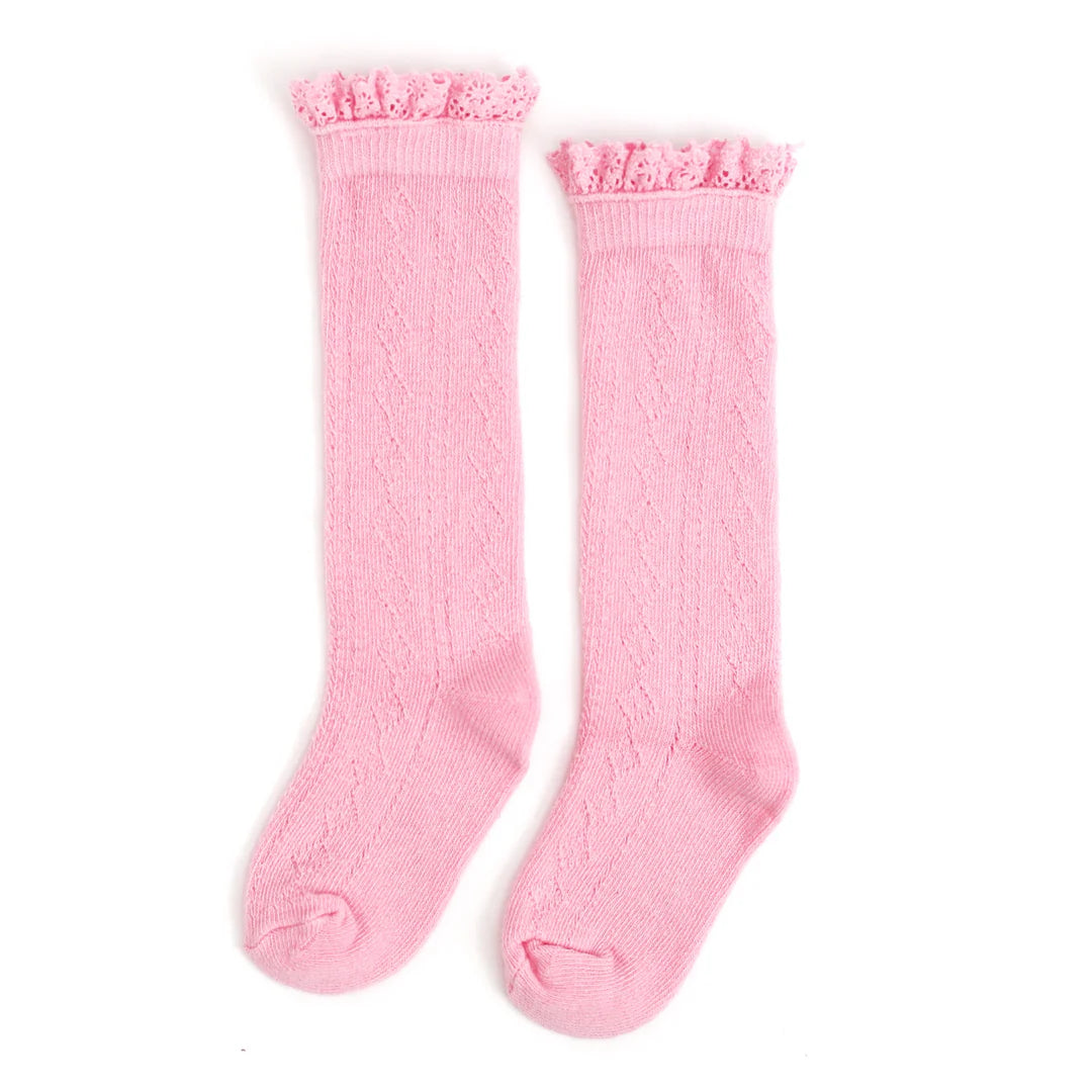 Solid pink lace socks