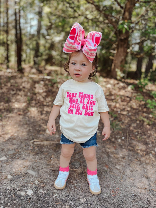 Talk on my bow kids tee